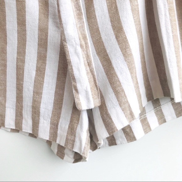 Stradivarius Paperbag Waist Striped Linen Shorts 8 - Picture 4 of 7